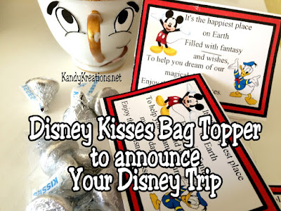 Announce a surprise trip to Disney on National Kiss day with this fun Disney Kiss bag topper.  With a unique poem, this printable will bring magical Disney Wishes and Kisses into your home.