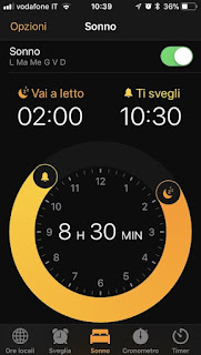 Screenshot iPhone, app Orologio, funzione “Sonno”.