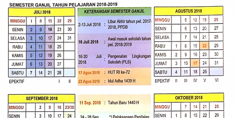 Kalender Pendidikan Tahun Pelajaran 2018/2019 Provinsi Sulawesi Selatan
