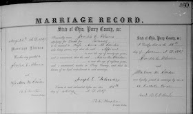 Perry County Ohio Marriage Record Joseph E Flowers Anna Maria Snider 1867