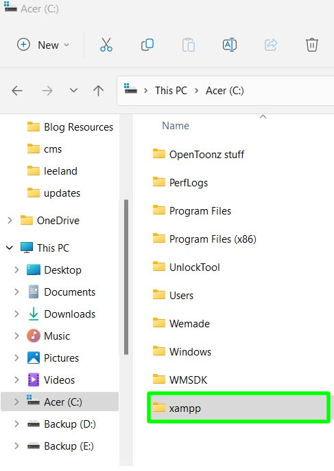 xampp folder located in c drive windows 11