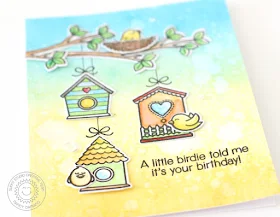 Sunny Studio Stamps: A Bird's Life Birdhouse Trio Birthday Card by Nancy Damiano