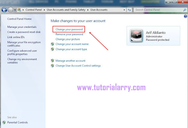 control panel, windows user account