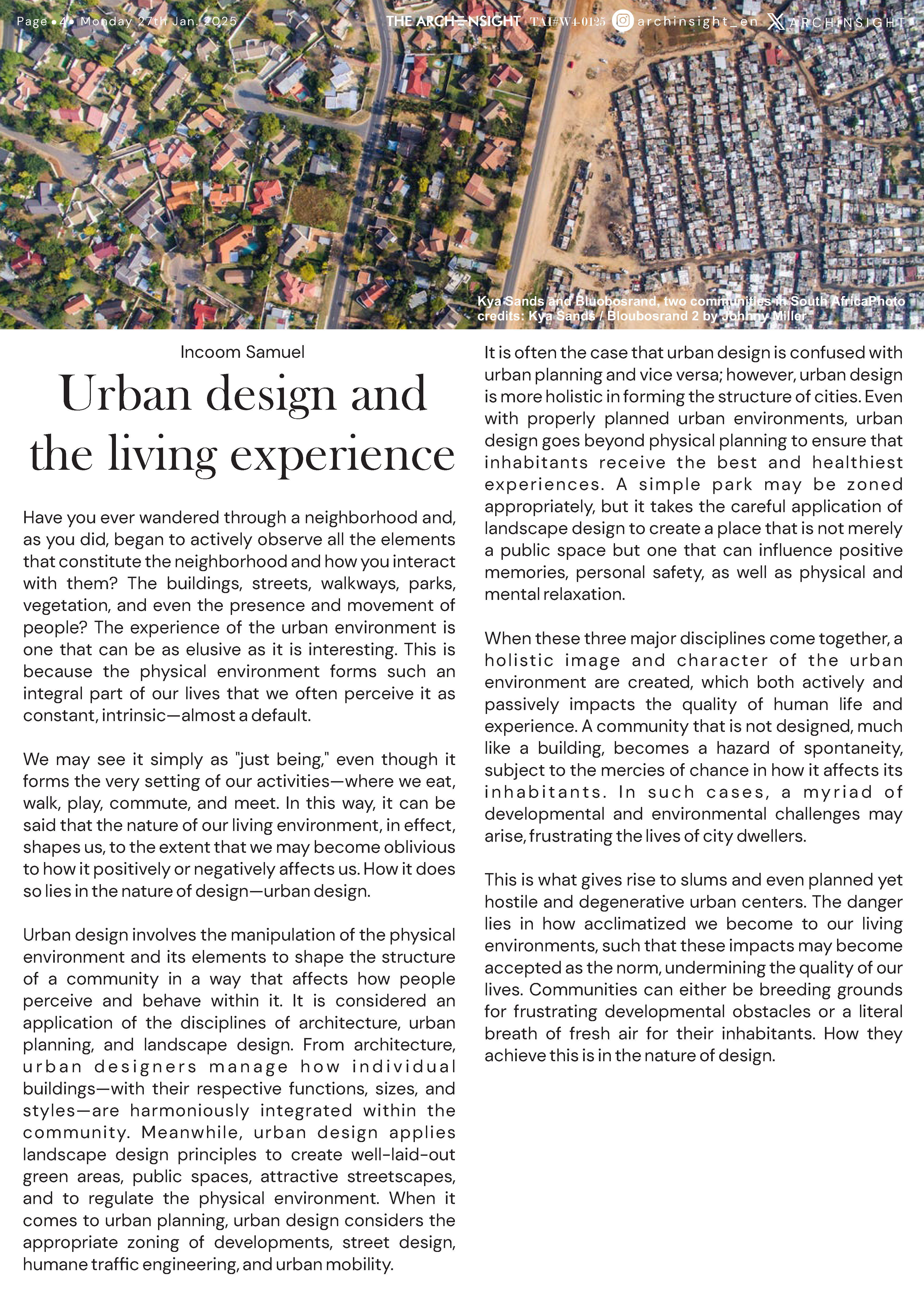 Urban design and the living experience