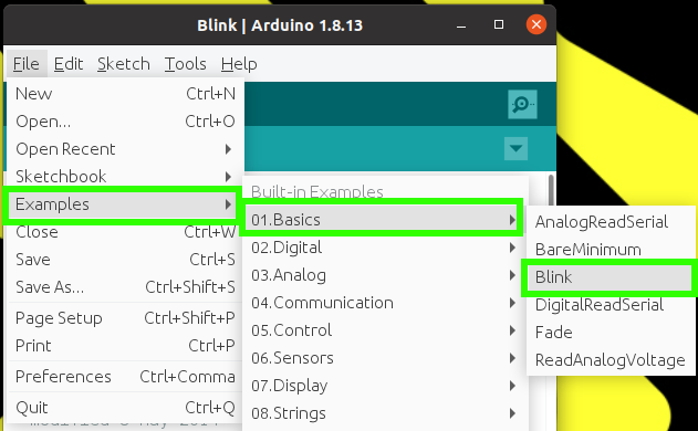 Blink to test that we can write code to the Arduino