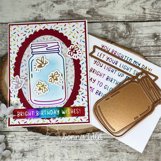 Donna Idlet, Fireflies Hot Foil Plates and Dies , Jar Hot Foil Plate & Die, Bright Sentiments Hot Foil Plates, Banner Duo Die Set , Oval Frames Die Set, Birthday Party Paper Pad