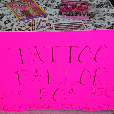 Make a kid's temporary tattoo parlor booth and lemonade stand to earn extra cash for the Summer www.thebrighterwriter.blogspot.com