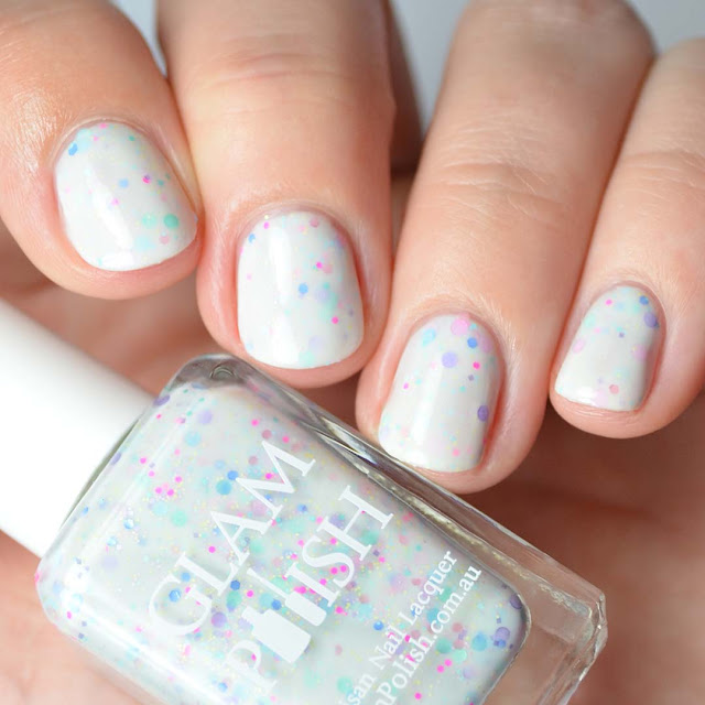 white nail polish with glitter