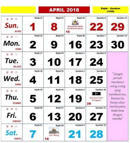 Kalendar Kuda April 2018