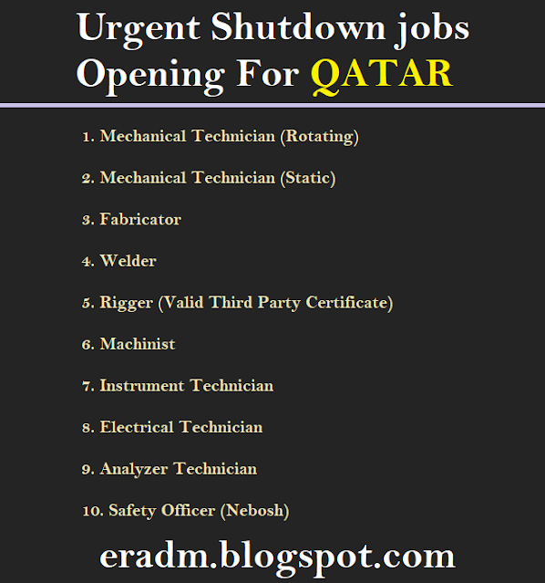 Urgent Shutdown jobs Opening For QATAR