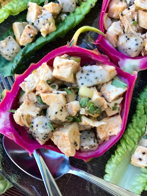 Close-up of the finished chicken salad.