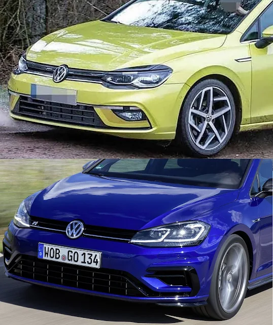 VW Golf MK8 (acima) x VW Golf MK7 (abaixo)