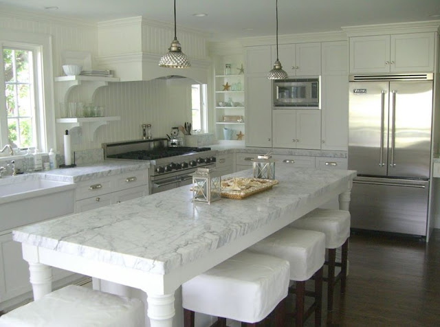 slipcovered stools cape code martha's vineyard coastal kitchen design interior