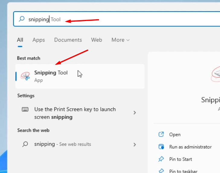 Snipping tool to take screenshot windows 11