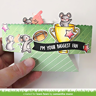 Your Biggest Fan Pop Up Card by Samanta Mann for Lawn Fawn, Interactive Cards, Card Making, Stadium Seating, All Star, Sports, platform pop up, heat embossing, #cardmaking #Lawnfawn #platformpopup #interactivecard #distressinks #youtube #tutorial #video