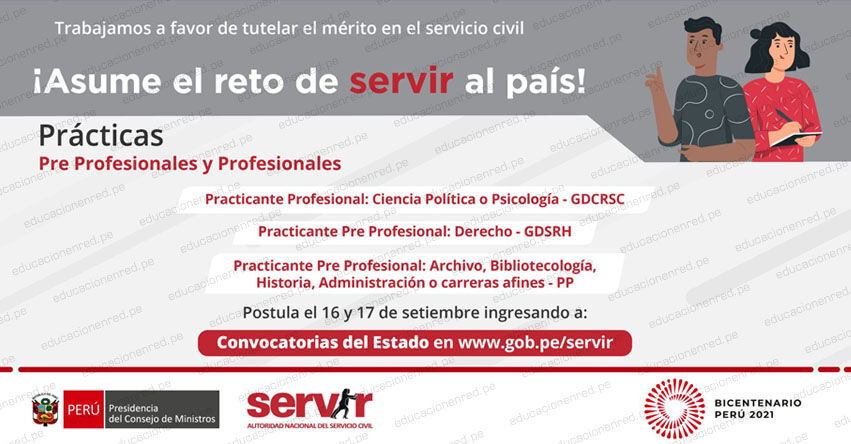 SERVIR: Cronograma Convocatoria Prácticas Pre-Profesionales (Especialidades: Archivo, Biblioteca, Historia, Administración o carreras afines por la formación profesional)