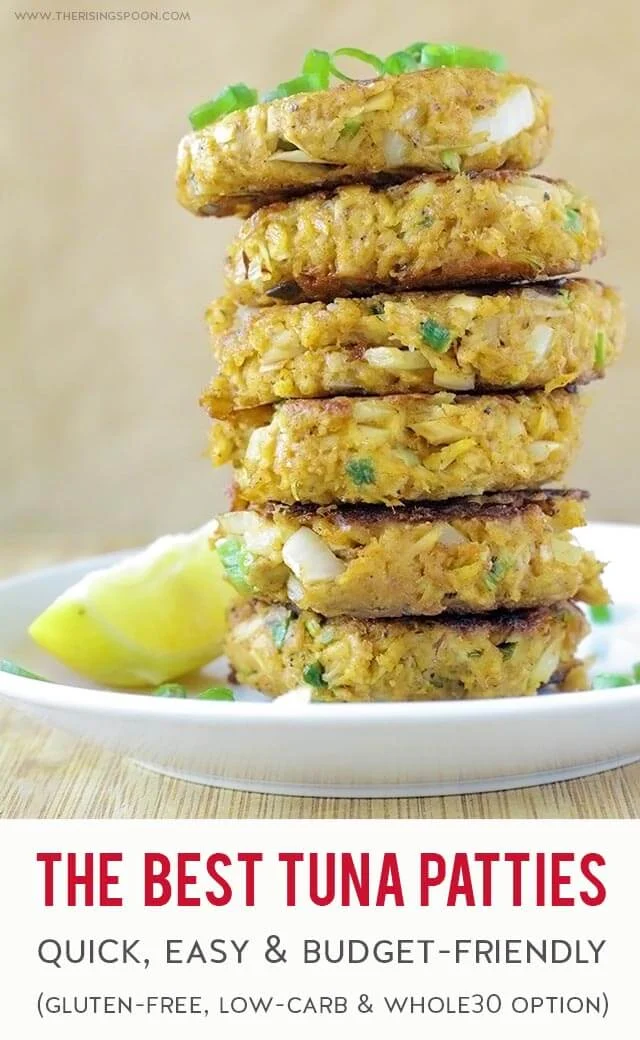 A quick, easy & healthy recipe for The Best Tuna Patties that are crunchy on the outside, tender on the inside and bursting with tons of flavor from budget friendly ingredients. Fix these tuna cakes on the stovetop in only 25 minutes start to finish and serve them with your favorite side for a simple meal all year long. (gluten-free, keto & whole30 option) #tuna #seafood #quickandeasy #easydinner #glutenfreerecipes #healthyrecipes #realfood