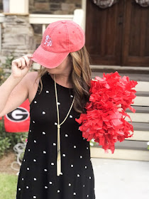 Cute dresses and hats for college game days. Great comfortable game day tailgate attire. 