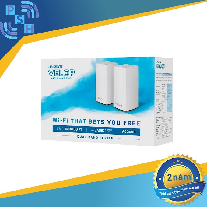 Cục phát wifi mesh 💯[BH 1 ĐỔI 1 TRONG 3 NĂM]💯 Linksys Velop Dual-Band AC2600 (2-Pack) WHW0102