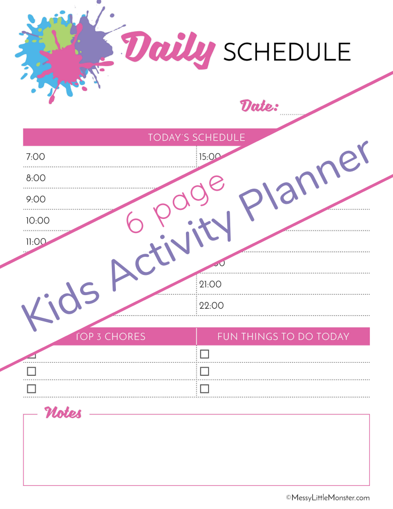 Daily activity planner. Kids activity planner pack. 