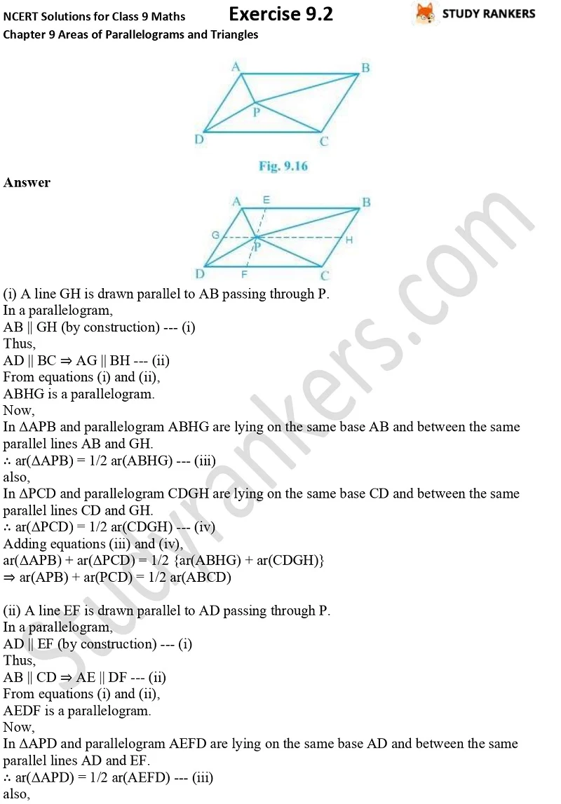 NCERT Solutions for Class 9 Maths Chapter 9 Areas of Parallelograms and Triangles Exercise 9.2 Part 3