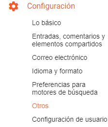 Captura de pantalla de menú configuración