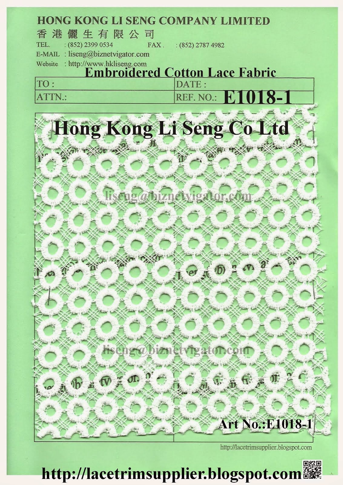 New Embroidered Cotton Lace FabricPattern Manufacturer Wholesale Supplier-Hong Kong Li Seng Co Ltd