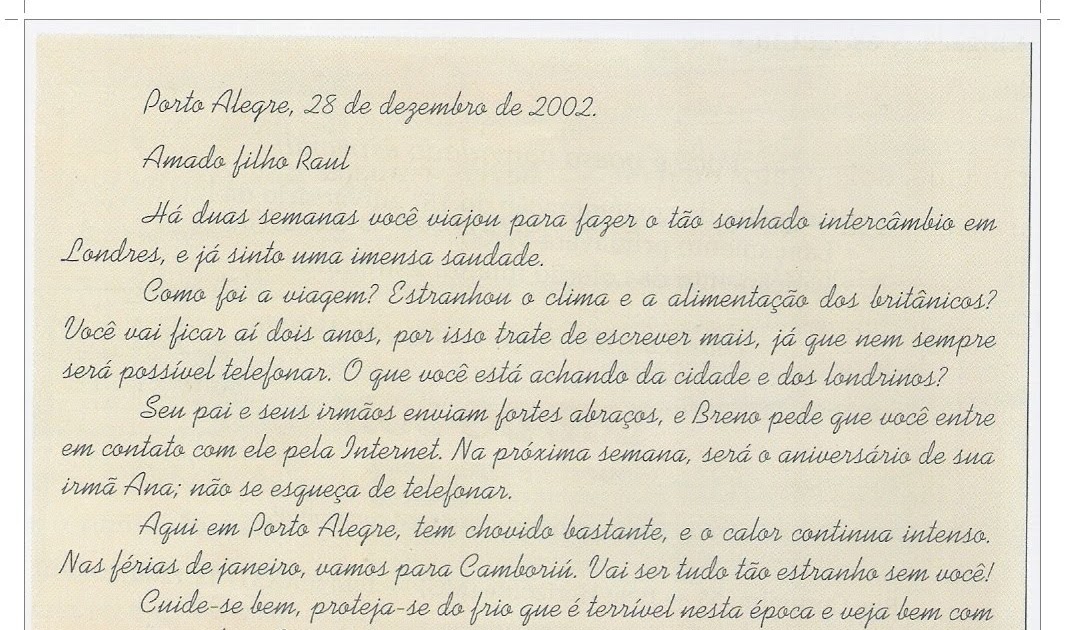 Carta Familiar ou Pessoal ~ Tudo Sobre Redação