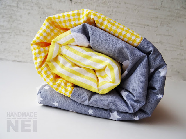 Handmade Nel: Пачуърк одеяло с полар за бебе "Сиво-жълто"