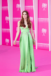 Miriam Leone in Green Dress at 2019 Cannesseries in Cannes 