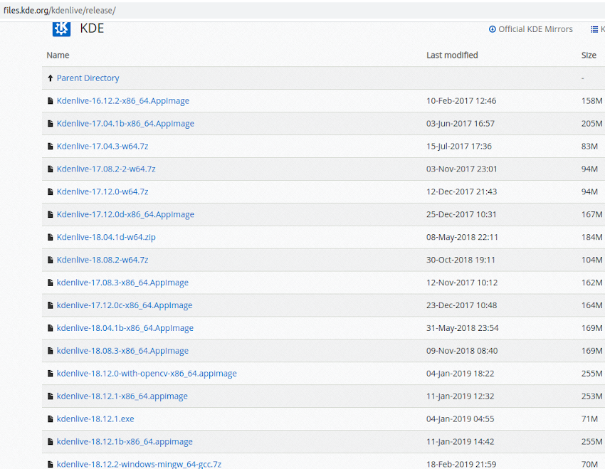 Todas las versiones de Kdenlive AppImage para Linux, sólo para 64 bits