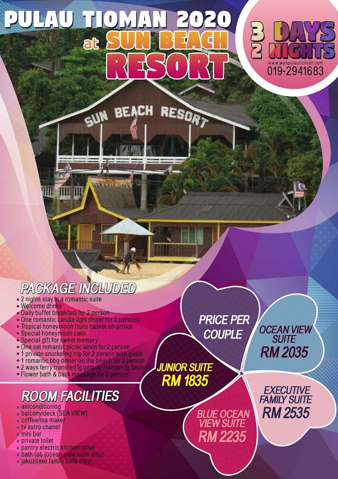 Pakej Percutian Honeymoon 3 Hari 2 Malam Ke Pulau Tioman 2020 - Sun Beach Resort ~ Pulau Tioman