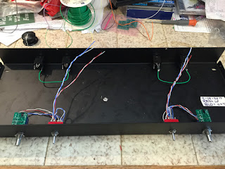 Next I installed the two switch-potentiometer assemblies into the enclosure BALANCED-LINE VARIABLE ATTENUATOR