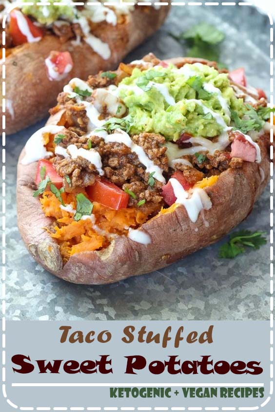 These Taco Stuffed Sweet Potatoes will take your taco night to a new and healthy level! Nutritious sweet potatoes are filled with your favorite taco toppings and ready in under 20 minutes. The perfect quick and healthy dinner!