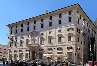 The main facade of the Palazzo Borghese, the historical seat of the Borghese family in Rome