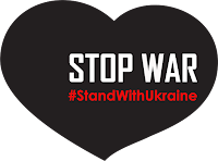 Black heart with caption Stop War #StandWithUkraine