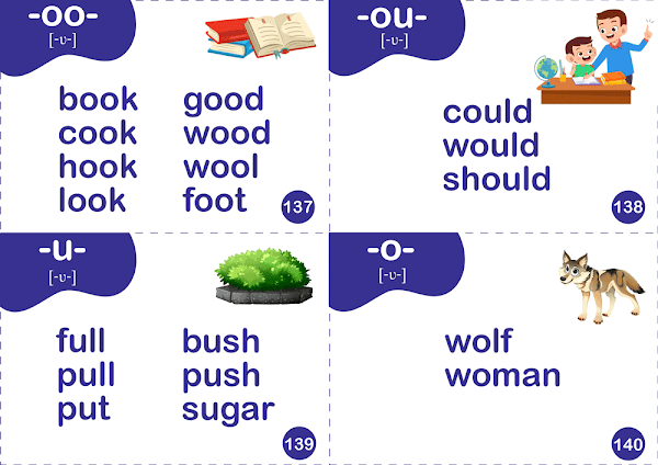 Long u sound words - printable flashcards for ESL students