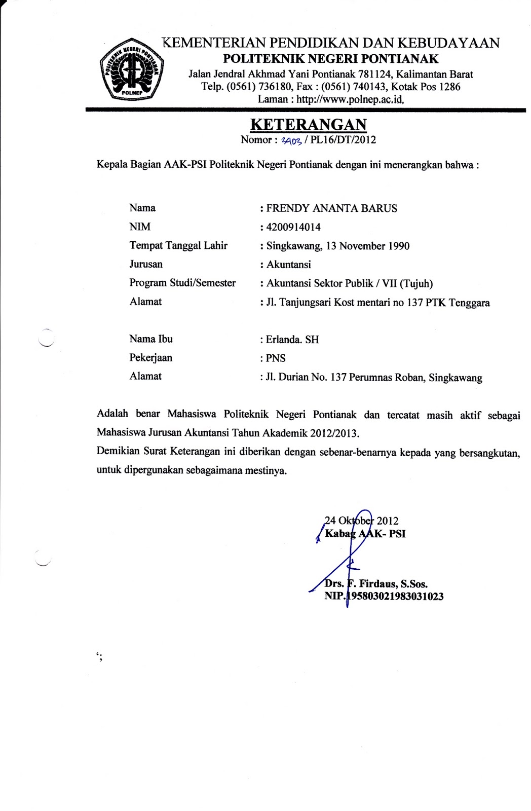 Format Surat Keterangan Aktif Kuliah Doc Docx