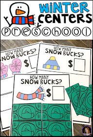 Winter and Snowman Hands-On Math and Literacy Centers and Activities for Preschool.