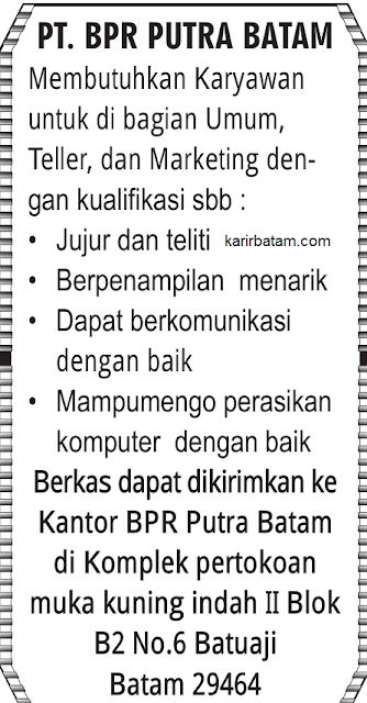 Lowongan Kerja PT. BPR Putra Batam