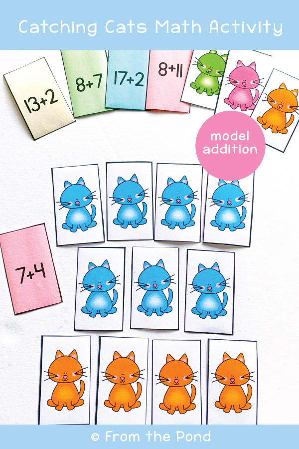 Model Addition to 20 math center game catching cats