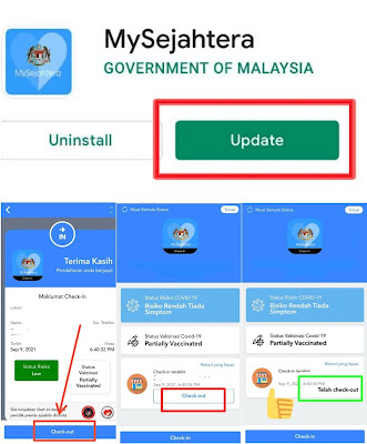 Kemaskini MySejahtera Untuk Paparan Baharu Ciri Checkout