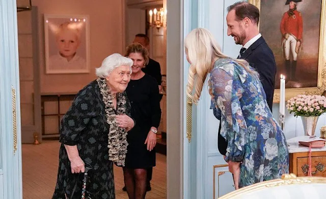 Crown Princess Mette-Marit wore a floral print esplanade flute dress by Zimmermann. Crown Prince Haakon and Crown Princess Mette-Marit