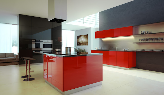 Велика сучасна кухня з червоним глянцем