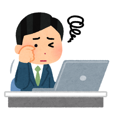 パソコンで目が疲れた人のイラスト（男性）