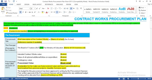 Contract Works Procurement Plan Template