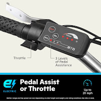 Easy to use control pad with 3 levels of pedal assist or Throttle only on Schwinn Mendocino Hybrid Electric Beach Cruiser Bike E-Bike