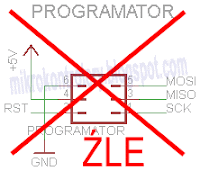 Przykład niestandardowego podłączenia sygnałów w gnieździe ISP urządzenia z mikrokontrolerem AVR.