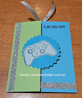 #CTMHVandra, Colour dare, cardmaking, Cricut Design Space, thin cuts, fussy cutting, pocket cards, hidden compartment, Level up Stamp Set, Gaming, Gamer, controller, birthday card, 3D Foam, voucher