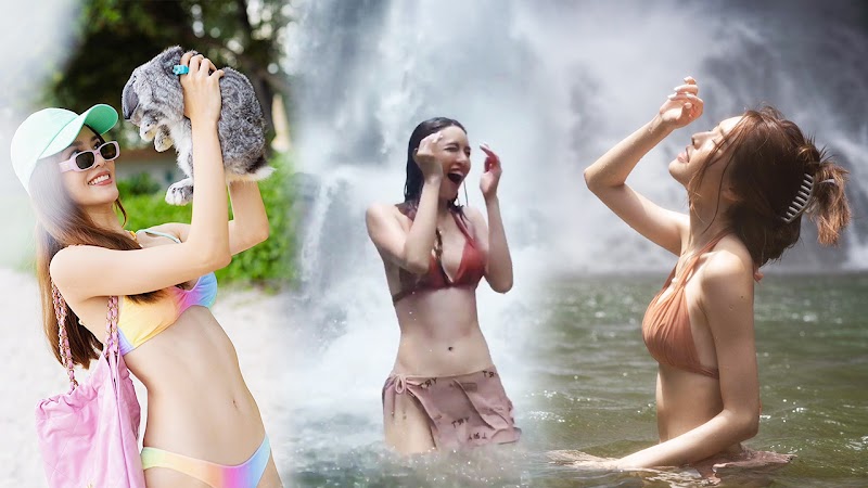 Thai Heroine Superstar Grace Karnklao in Tam Nang Waterfall on her Vacation Trip